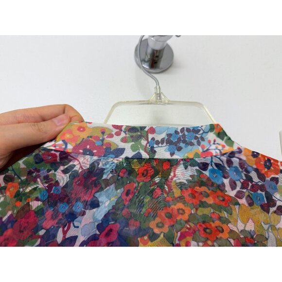 Tory Burch Kia Orange Garden Print Silk Shirt Top Green Floral Tie Neck 8 - Picture 10 of 15